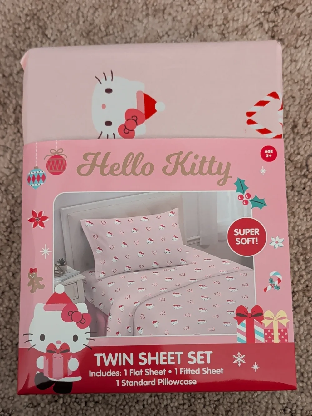 Hello Kitty Pink Holiday Twin Sheet Set